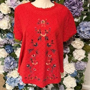 Altar’d State Red Floral Embroidered Lace Short Sleeve Tunic